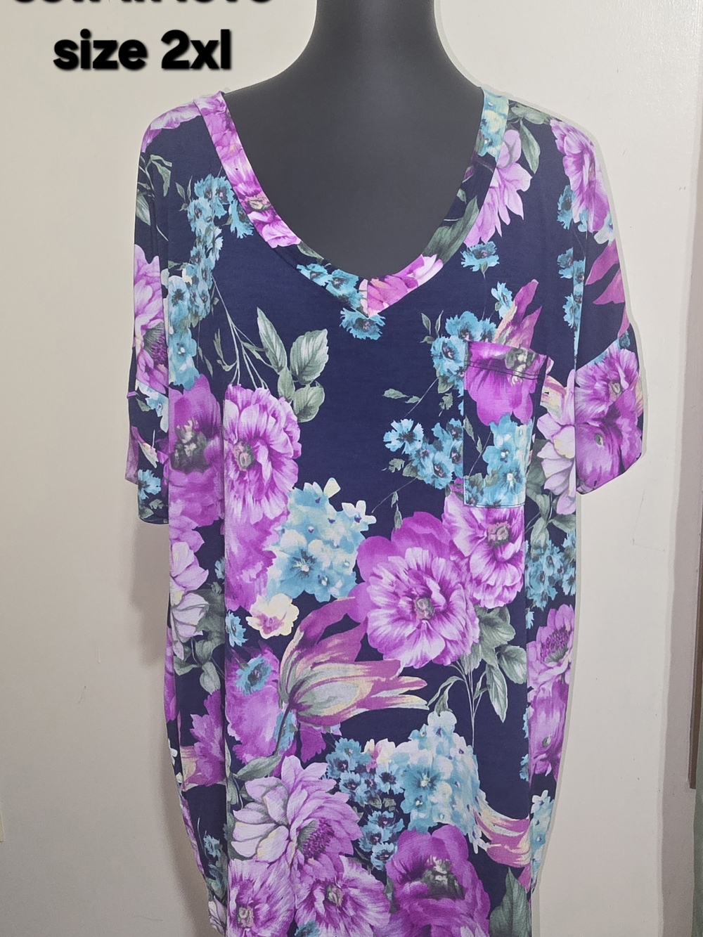 Sew In Love Navy Tunic with Purple & Aqua Floral Print